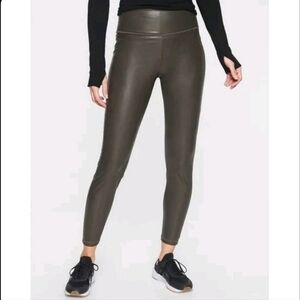 Athleta All Over Gleam Faux Leather Tight Legging in Arbor Olive Size Medium